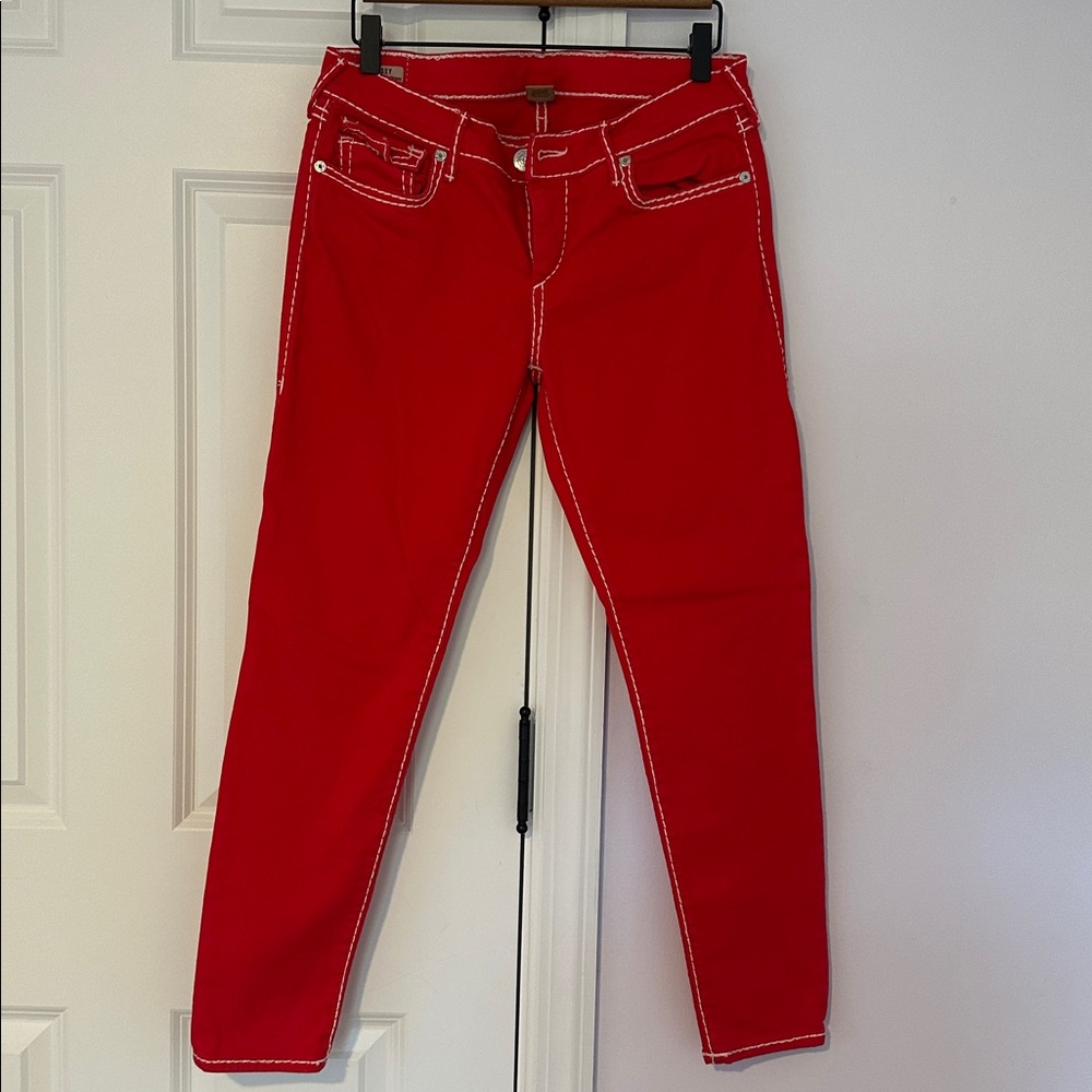 True Religion low rise Red Jeans with White Detailing